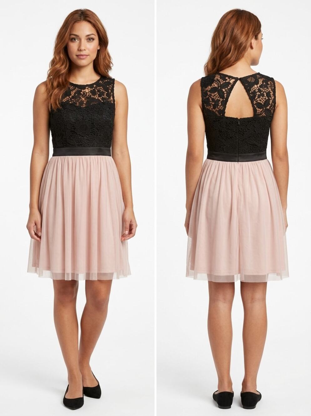 LC Lauren Conrad Black Lace Pink Tulle A-Line Dress Women Size XS